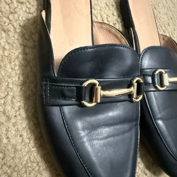 Black Faux Leather Mules with Horsebit Detail - Picture 2 of 3